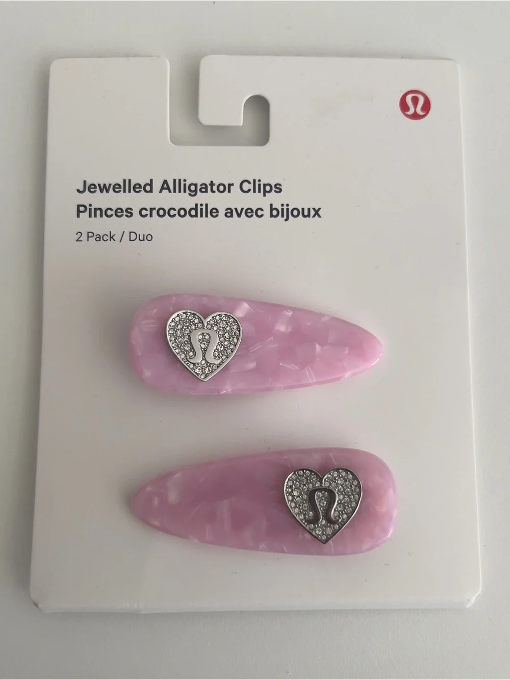 Lululemon Jewelled Alligator Clips 2 Pack, Blush Blend/ Silver